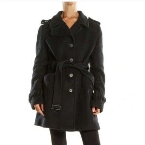 Women's Kenneth Cole Reaction Black Jacket S Belted Peacoat Cotton Blend With